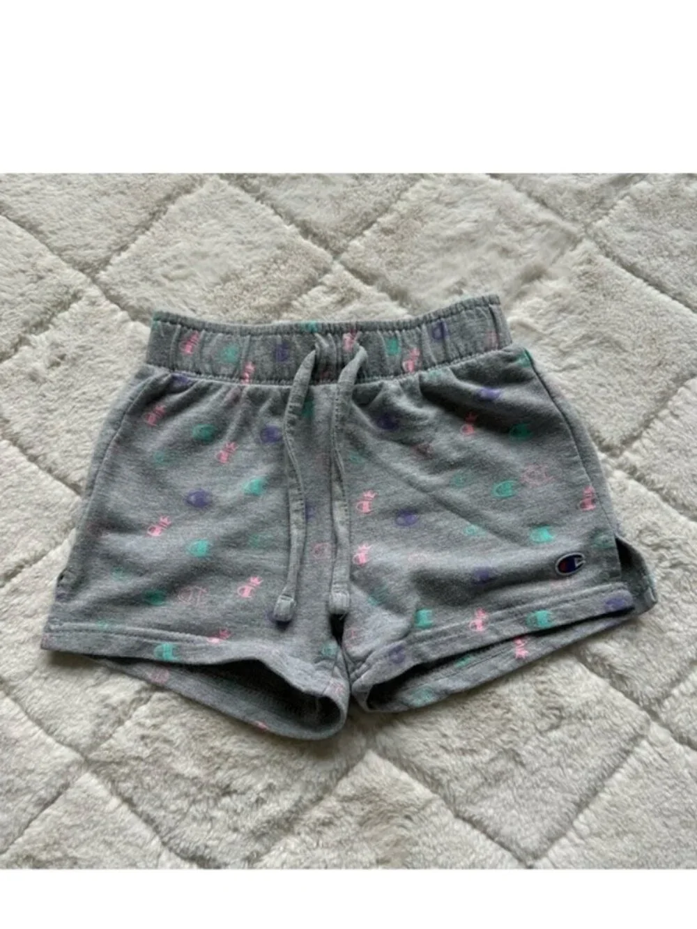 Champion | Gray & Pastel Allover Print French Terry Shorts | Size 2T